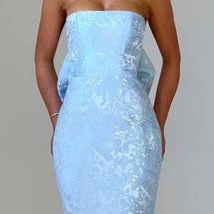 Strapless Light Blue Jacquard Prom Dress